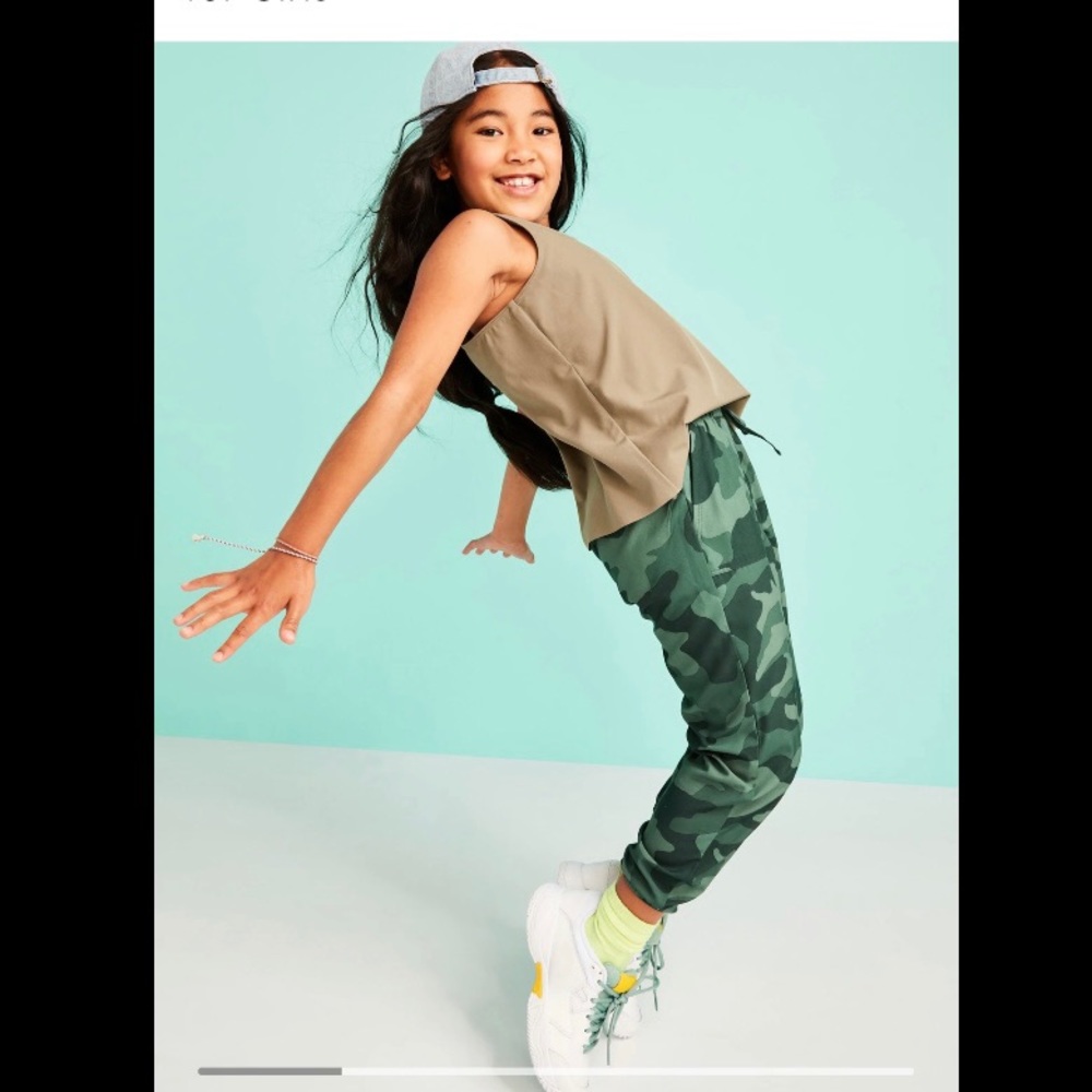 New OLD NAVY Girls Stretchtech Jogger Performance Pants Green Camo Camouflage - Picture 2 of 3